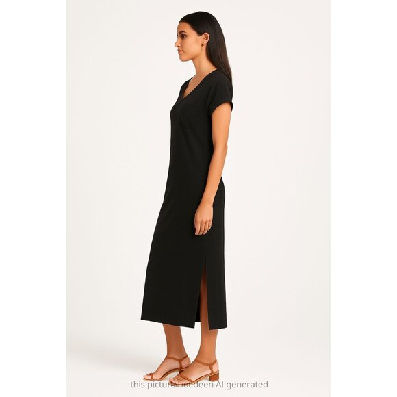 Cuyana Short Sleeve V Neck Tee Midi Dress Black Small Organic Cotton - Picture 7 of 15